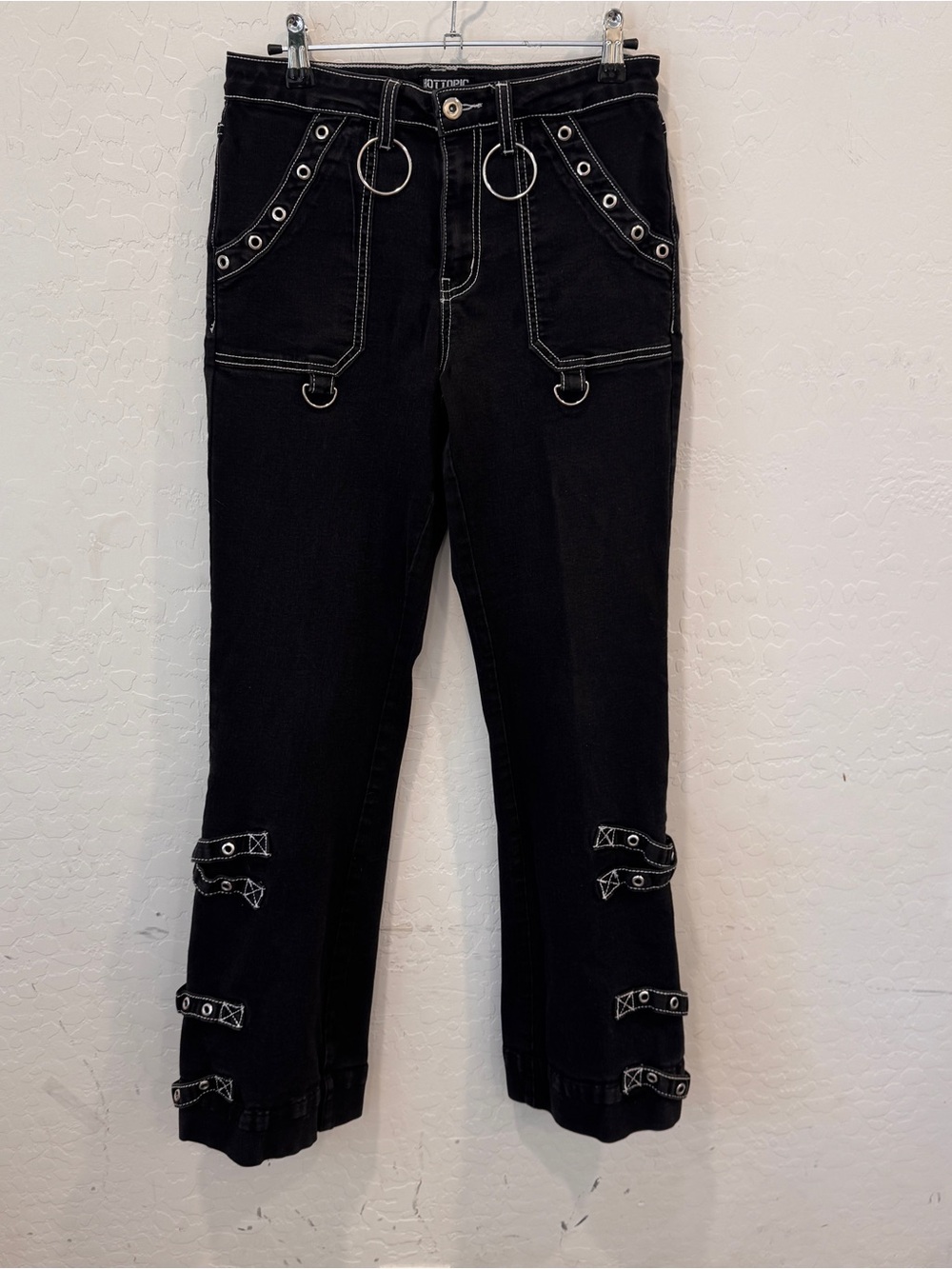 Hot Topic Black Wide Leg Pants Size 5 Grommet & Ring Accents Bondage Goth Punk